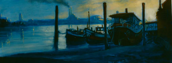 Chelsea Dusk 2002 (olej na papierze)Houseboats Thames